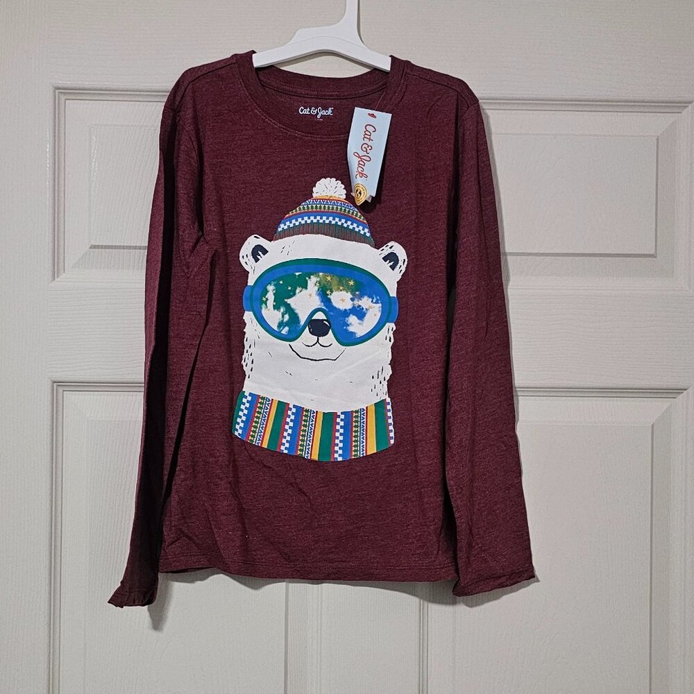 Kids Polar Bear Graphic Long Sleeve Shirt Burgundy